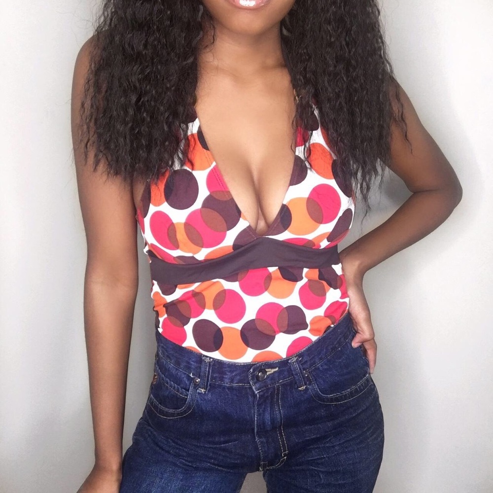 Y2k COLORFUL / POLKA DOT PSYCHEDELIC PRINT, TRENDY Halter Tankini Top
